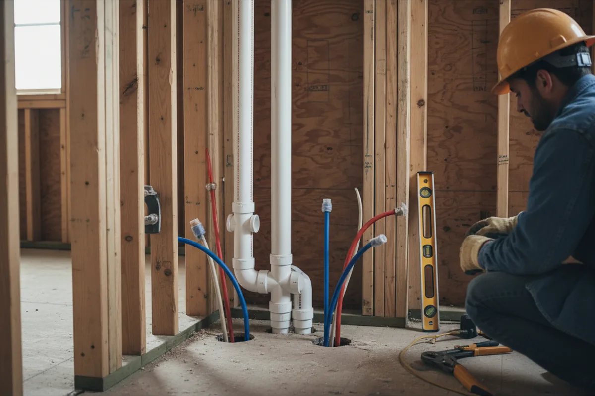 Drain and supply rough-in during Sump Pump Repair in Peggs