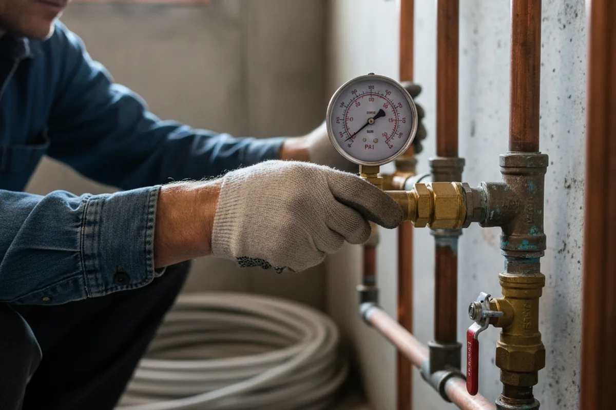 Pressure testing a repaired line during Water Line Repair in Peggs